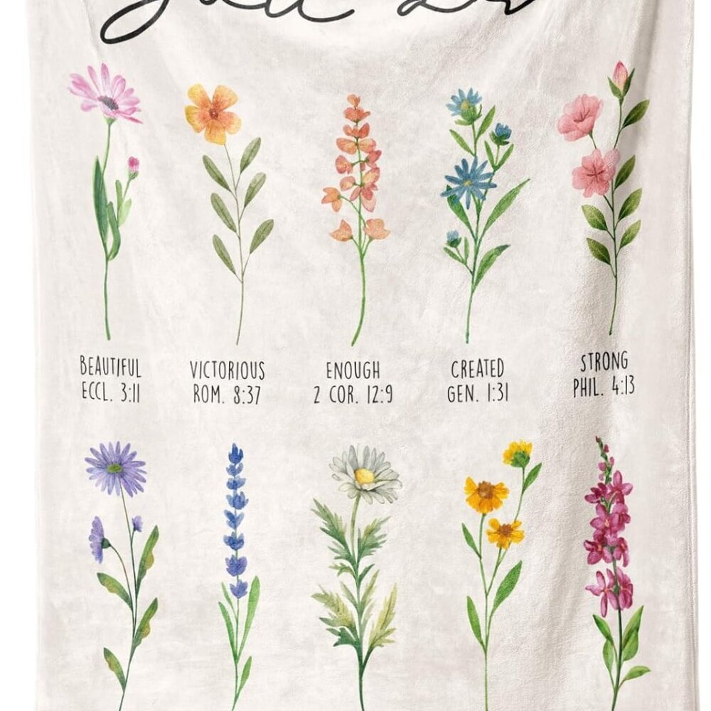 Christian Throw Blanket Women Flowers Scripture Inspirational Religious Gift